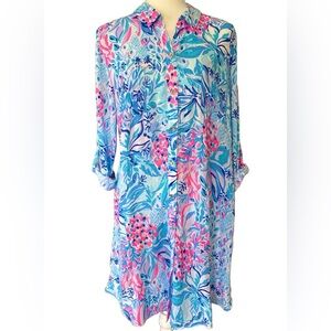 Lilly Pulitzer Natalie Shirtdress Coverup Zanzibar Blue Party Princess Size M